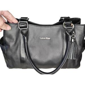 Calvin Klein black leather shoulder bag with tassel